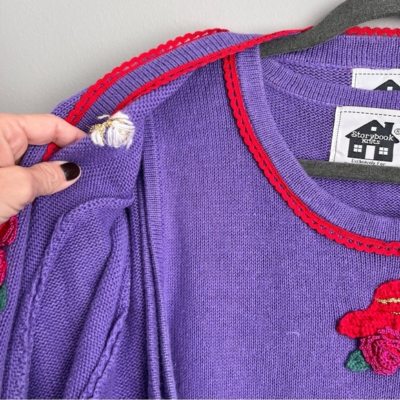 2/25 Storybook Knits Red Hat Society Women’s Large Sweater Set Purple 2pc Cardi - Picture 3 of 6
